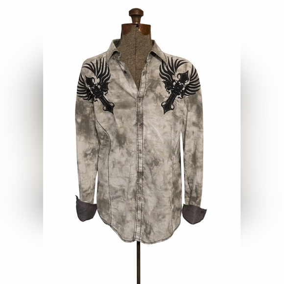 Roar Other - Gray and Black Roar Design Button-Up Shirt